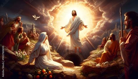 The Resurrection Of Jesus Christ With An Empty Tomb And A Radiant Resurrected Jesus Appearing