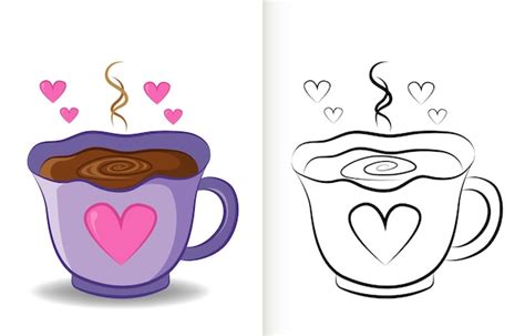 Doodle Esbozado Para Colorear Taza De Chocolate Caliente Con Amor