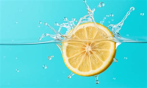 fresh lemon slice  splashing water stock illustration
