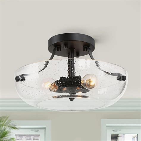 Uolfin Modern Center Bowl Semi Flush Mount Light 3 Light Black Round