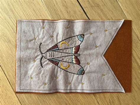 Embroidered felt Desert Moth banner - the-gingerbread-house.co.uk