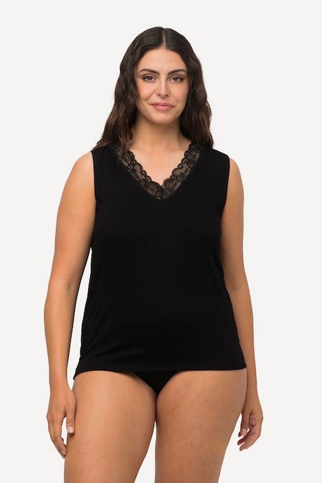 Lace Trim V Neck Stretch Knit Tank Camisoles Lingerie