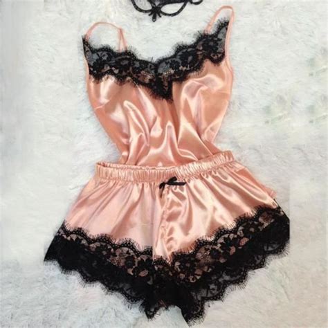 Mode Sexy dentelle vêtements de nuit Lingerie tentation sous vêtements chemise de nuit Rose Rose