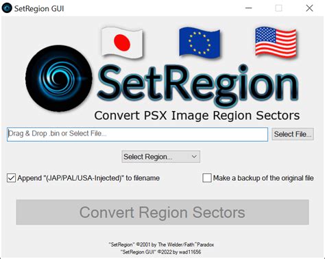 GitHub - wad11656/SetRegion-GUI: Convert the region sectors of PS1 .bin disc images (without ...