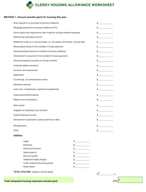 Clergy Housing Allowance Worksheet 2024 40 Clergy Tax Deduct