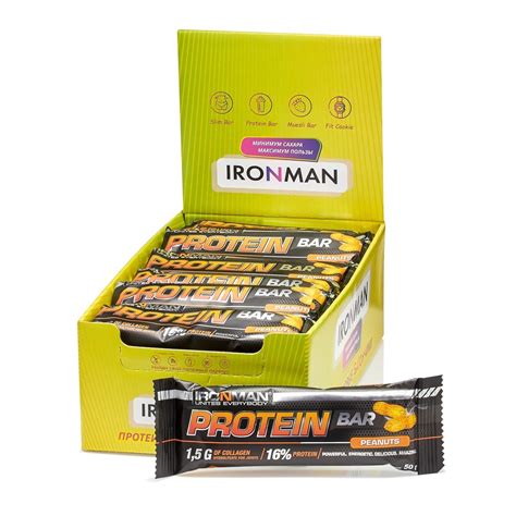 Характеристики Ironman Батончик Protein Bar с коллагеном, орех- темная ...