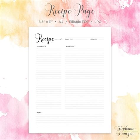 Vorlage Rezepte : Rezeptvorlage zum Drucken // Printable recipe