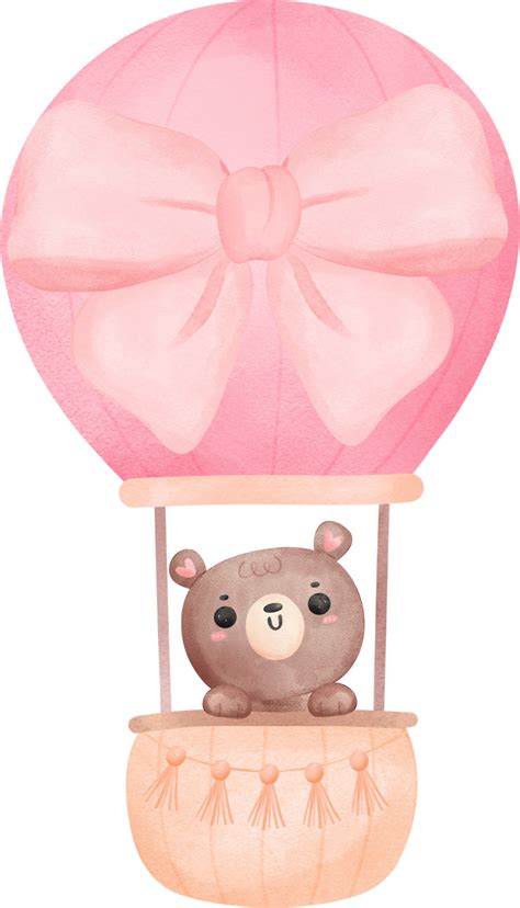 Baby Shower Bear Teddy Bear Girl In Hot Balloon Png