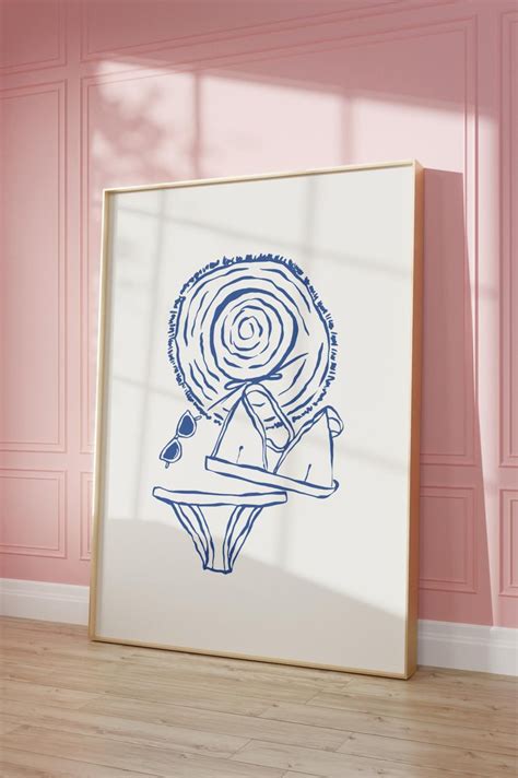 Blue Bikini Art Print Bathing Suit Poster Beachy Prints Coconut Girl Coastal Cowgirl Wall