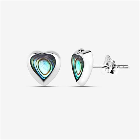 Abalone Mother Of Pearl Heart Shape Silver Stud Earring