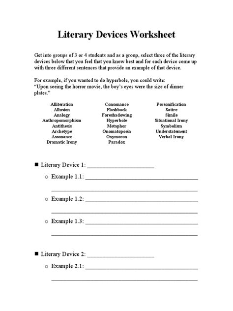 Literary Devices Worksheet | PDF