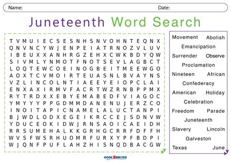 Printable Juneteenth Word Search