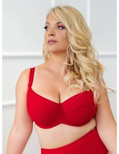 Reggiseno Bikini Costume Da Bagno Curvy Con Coppe Morbide Intere A Costine MADERA Rosso