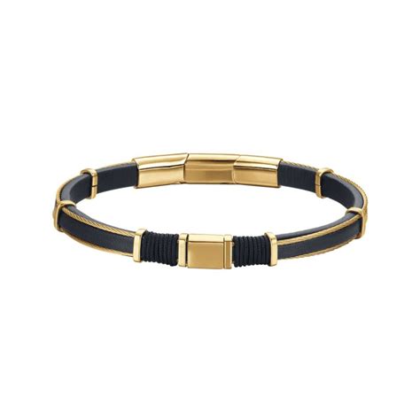 Luca Barra Bracciale Uomo Pelle Nera E Acciaio Gold BA1424 Stainless