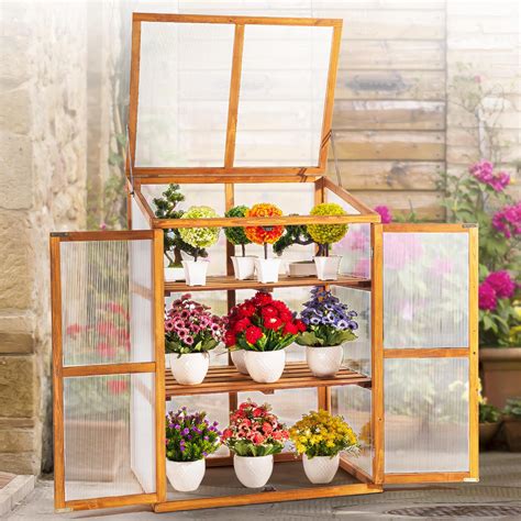 Idzo Fir Wood Cold Frame Greenhouse For Outdoors 2 Tier Greenhouse