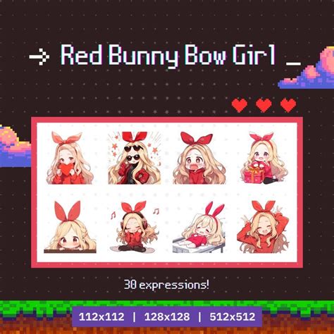 Twitch Emotes Girl Blonde Hair And A Red Bunny Bow Emote Set Bundle Twitch Discord