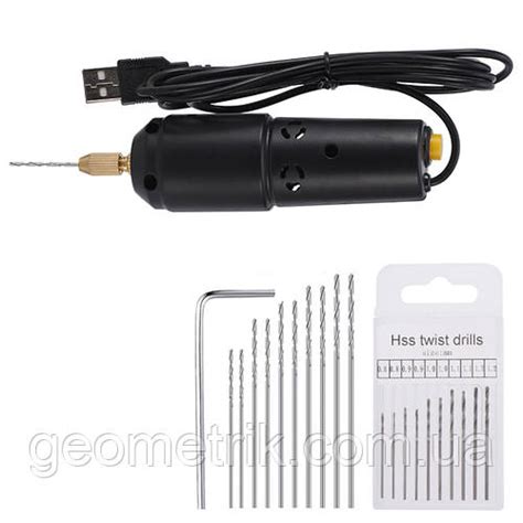 Ювелирная USB-дрель - 5V - мини дрель для плат, украшений - 10 свёрл и ...