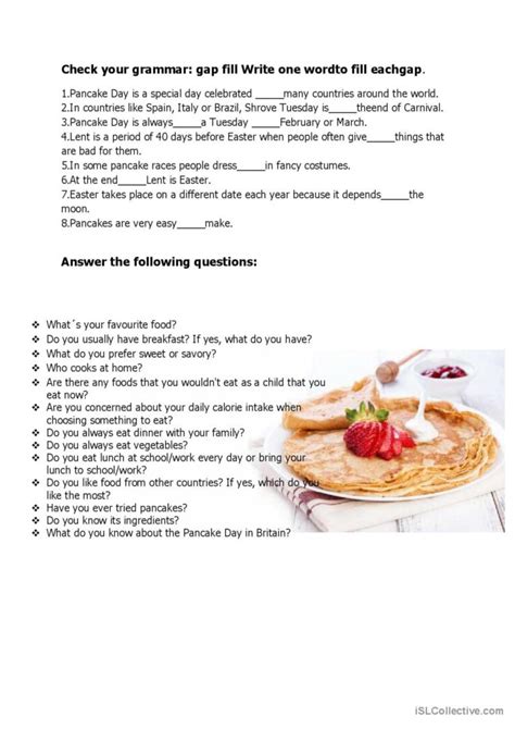 Pancake Day English ESL Worksheets Pdf Doc