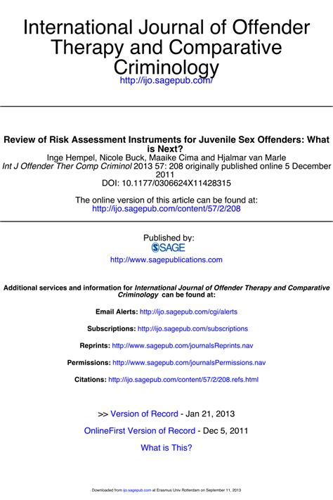 PDF Review Of Risk Assessment Instruments For Juvenile Sex Offenders What Is Next