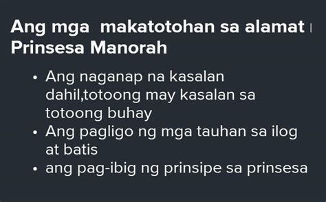 Di Makatotohanan Sa Alamat Ni Prinsesa Manorah Brainly Ph