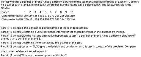 Solved To Test Whether A Golf Ball Of Brand A Has A