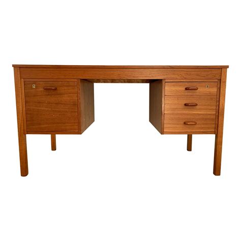 Mid Century Danish Modern Domino Mobler Teak Executive Desk Reify Art