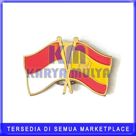 Jual Pin Bendera Persahabatan Indonesia Spanyol Cross Flag Pin Magnet