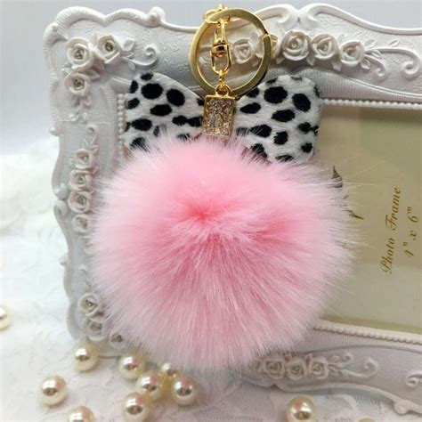 AutumnFall Fluffy Faux Rabbit Fur Ball Charm Car Keychain Handbag Key