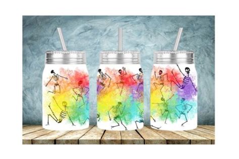 Funny Skeleton Halloween17 Oz Mason Jar Graphic By Little Rabbit 995