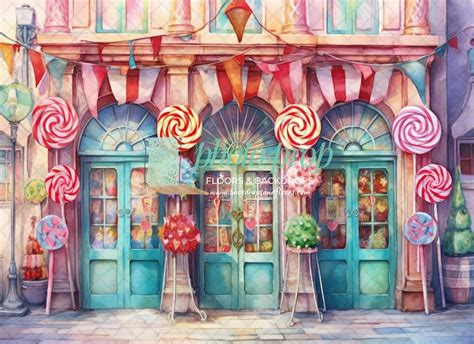 Candy Shop Photography Backdrop Store Window, Street Scene, Shoppe, 2 ...