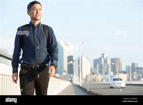 Mature Japanese Man Downtown Osaka Japan Stock Photo Alamy
