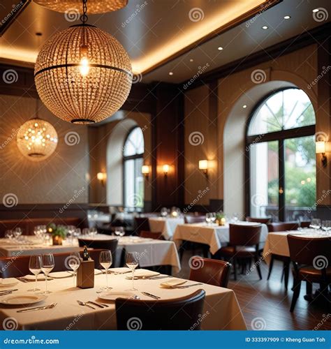 Interior of Luxury Elegant Modern Fine Dining Restaurant Stock