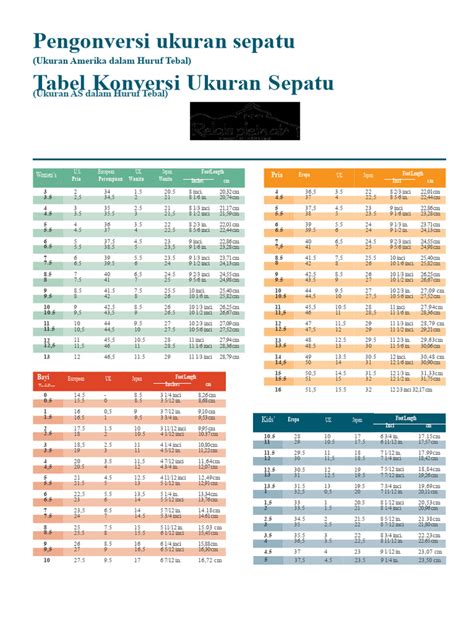 tabel konversi ukuran sepatu global