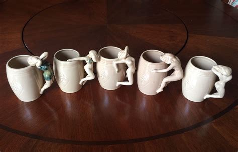 Vntg Japan Nude Woman Handle Dorothy Kindell Risque Stripper Barrel Mug Set