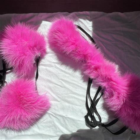 Fur Thong Bikini Real Fox Fur Pink Hot Pink Y2k Depop