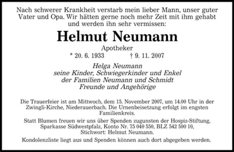 Traueranzeigen Von Helmut Neumann Saarbruecker Zeitung Trauer De