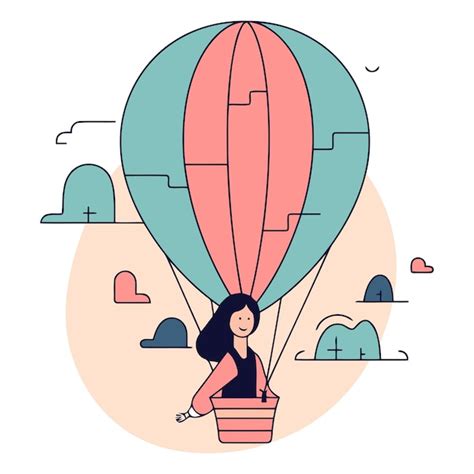 Vector Illustration Of A Girl In A Hot Air Balloon Flat Style Premium AI Generated Vector