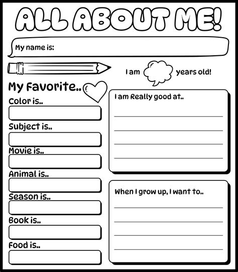 Page Free And Printable All About Me Worksheet Templates 42 Off