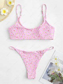 ZAFUL Ditsy Floral Low Rise String Bikini Swimwear In LIGHT PINK ZAFUL 2024