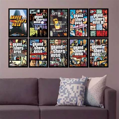 Coletânea Jogos Gta Grand Theft Auto 10 Quadros Decorativos à venda em