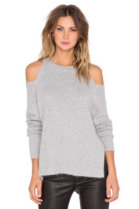 J O A Shoulder Cut Out Sweater In Grey Revolve