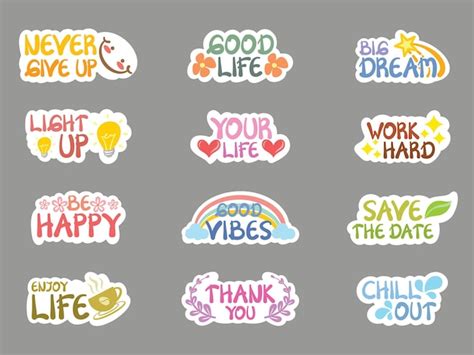 Premium Vector Set Of Collection Cute Positive Quote Sticker Style