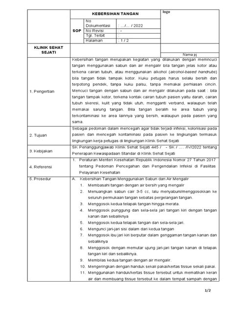 Sop Kebersihan Tangan Pdf Griya And Taman