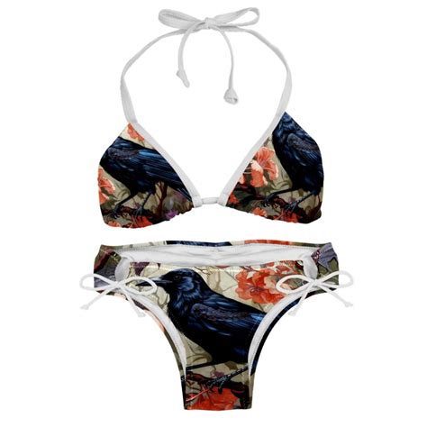 Crow Swimsuit Women Bikinis Detachable Sponge Adjustable Strap Bikini Set Two Pack Beach
