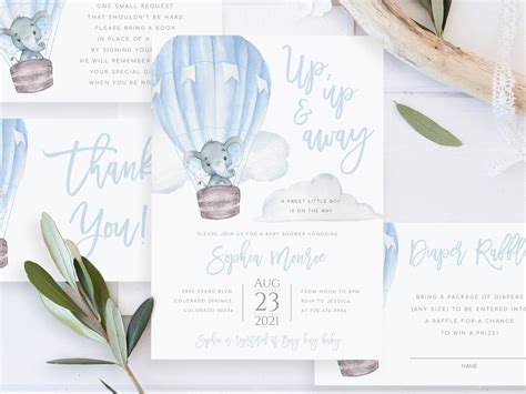 Elephant Hot Air Balloon Baby Shower Invitation Template Up Up And Away Hot Air Balloon