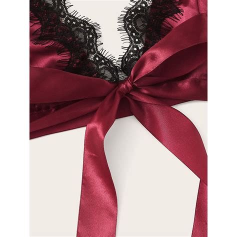 Sexy Smooth Satin Spaghetti Straps Bralette And Panties Lace Trim Sleepwear Lingerie N