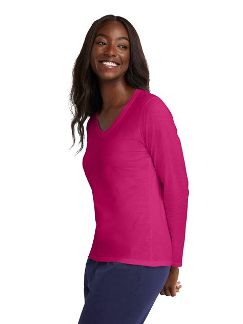 Hanes Womens Long Sleeve V Neck Tee