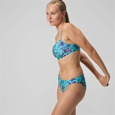 Women S Printed Adjustable Thinstap Bikini Blue Green Speedo Uk