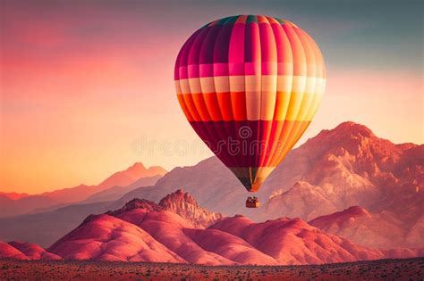 Pastel Pink Hot Air Balloon Soaring Over Mountains Stock Illustration Illustration Of Balloon