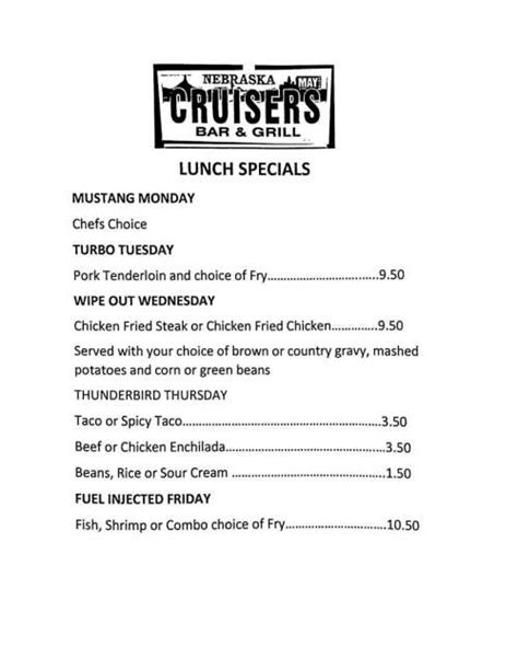 Cruisers Bar & Grill menu in Omaha, Nebraska, USA